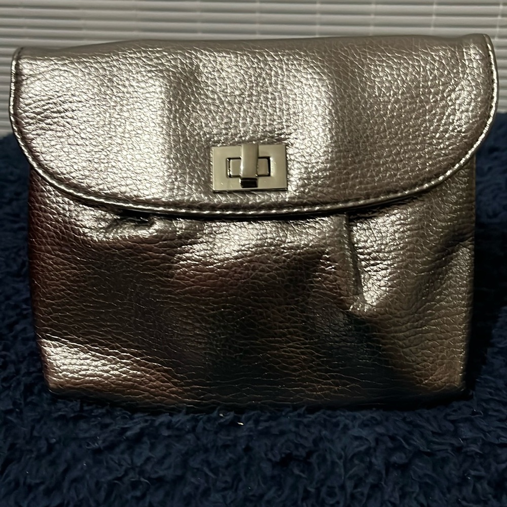 Neiman Marcus Clutch Purse Handbag Bronze Faux Leather Twist Clasp